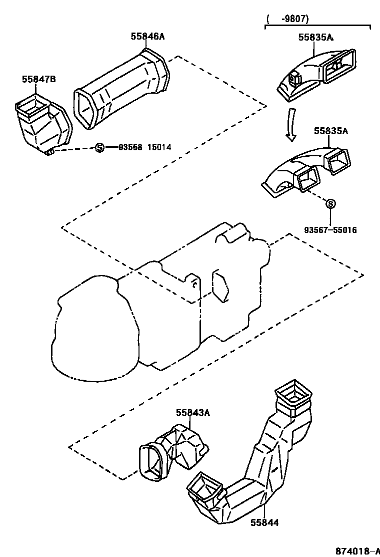 Toyota HILUX 暖风和空调系统 - 控制器和风管 EPC diagram — 874018A