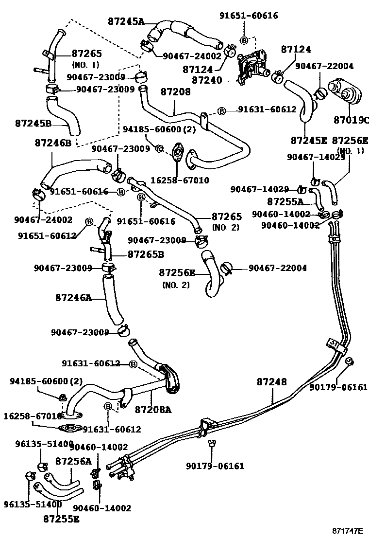 Toyota HILUX 暖风和空调系统 - 水管 EPC diagram — 871747E