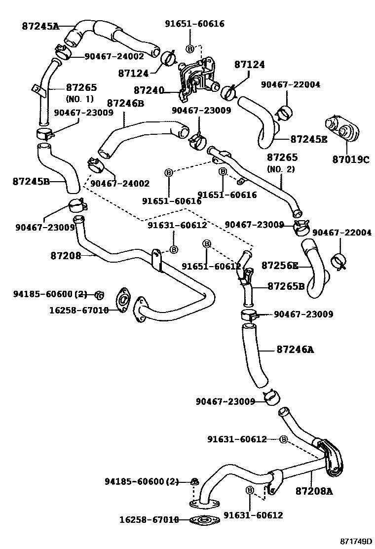 Toyota HILUX 暖风和空调系统 - 水管 EPC diagram — 871749D