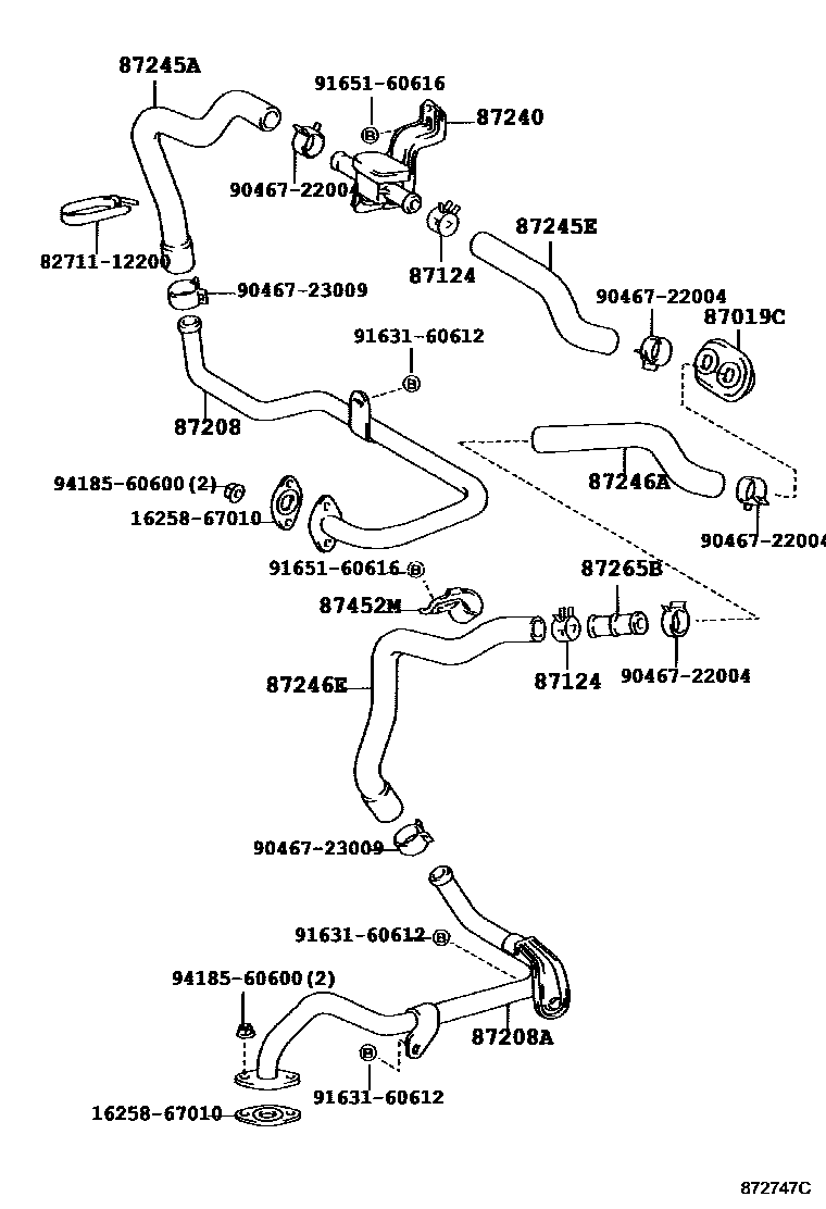 Toyota HILUX 暖风和空调系统 - 水管 EPC diagram — 872747C