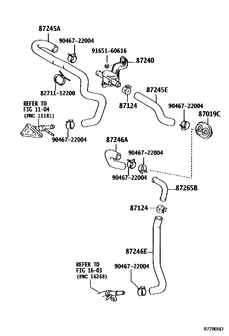 Toyota HILUX 暖风和空调系统 - 水管 EPC diagram — 872805D