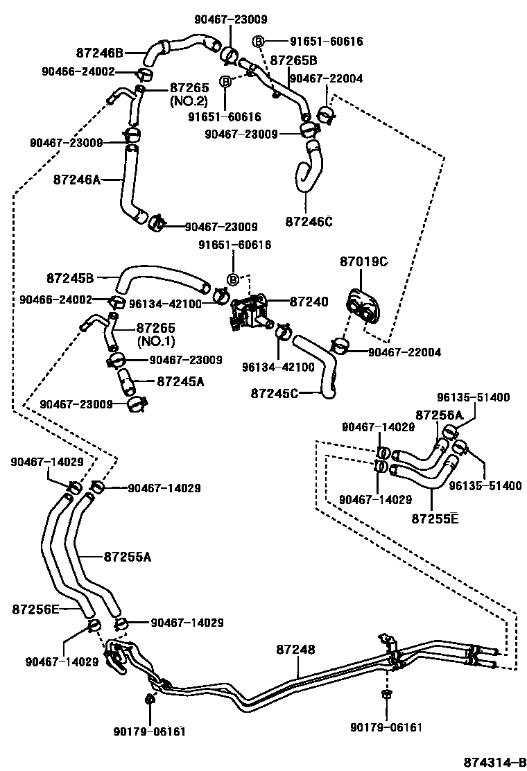 Toyota HILUX 暖风和空调系统 - 水管 EPC diagram — 874314B