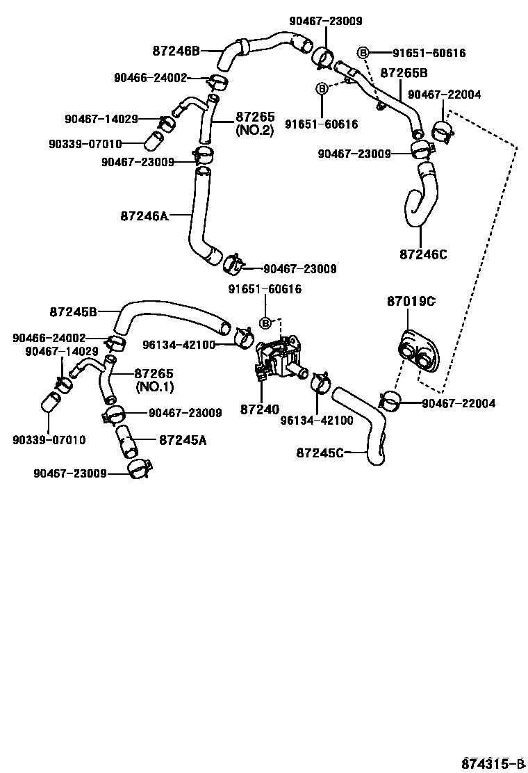 Toyota HILUX 暖风和空调系统 - 水管 EPC diagram — 874315B