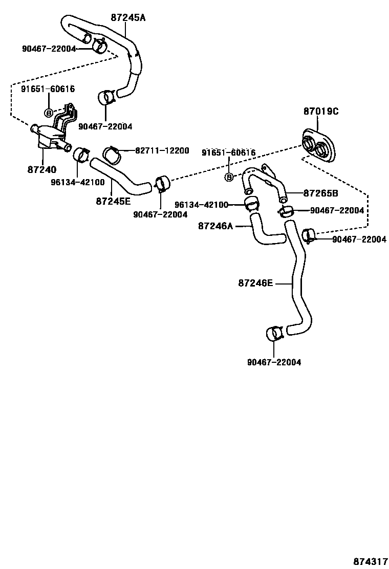 Toyota HILUX 暖风和空调系统 - 水管 EPC diagram — 874317
