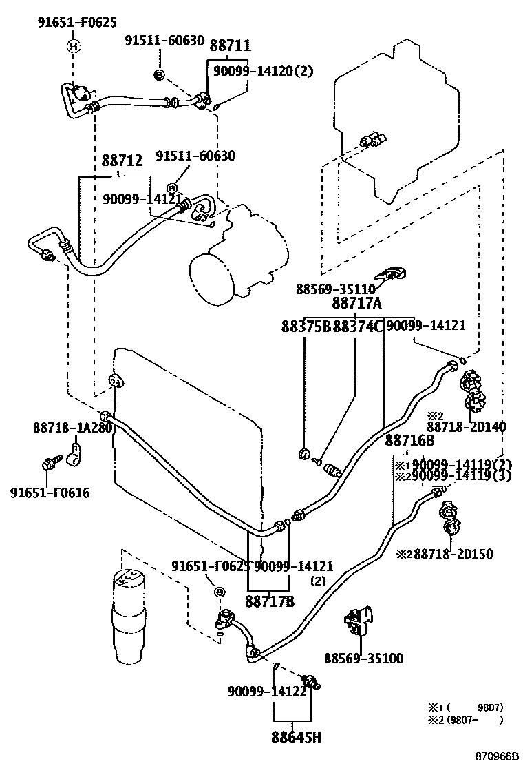 Toyota HILUX Heating & Air Conditioning - Cooler Piping EPC diagram — 870966B