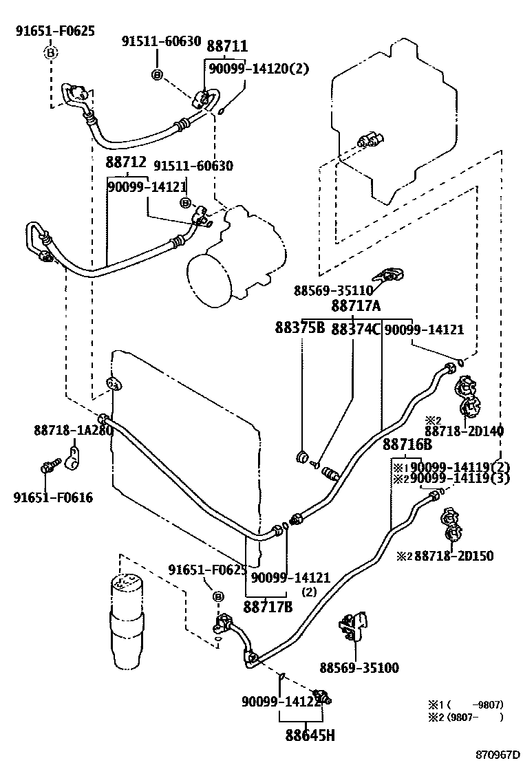 Toyota HILUX Heating & Air Conditioning - Cooler Piping EPC diagram — 870967D