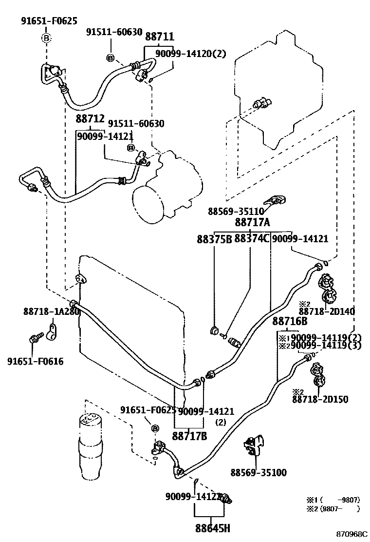 Toyota HILUX Heating & Air Conditioning - Cooler Piping EPC diagram — 870968C