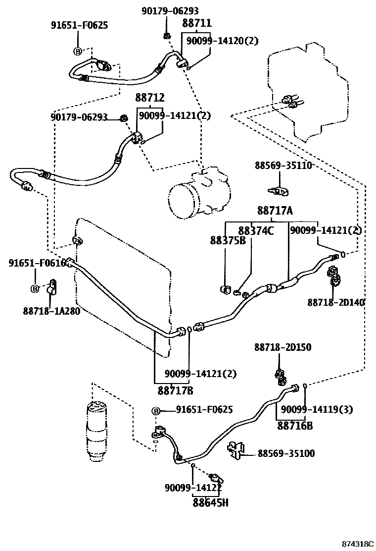 Toyota HILUX Heating & Air Conditioning - Cooler Piping EPC diagram — 874318C