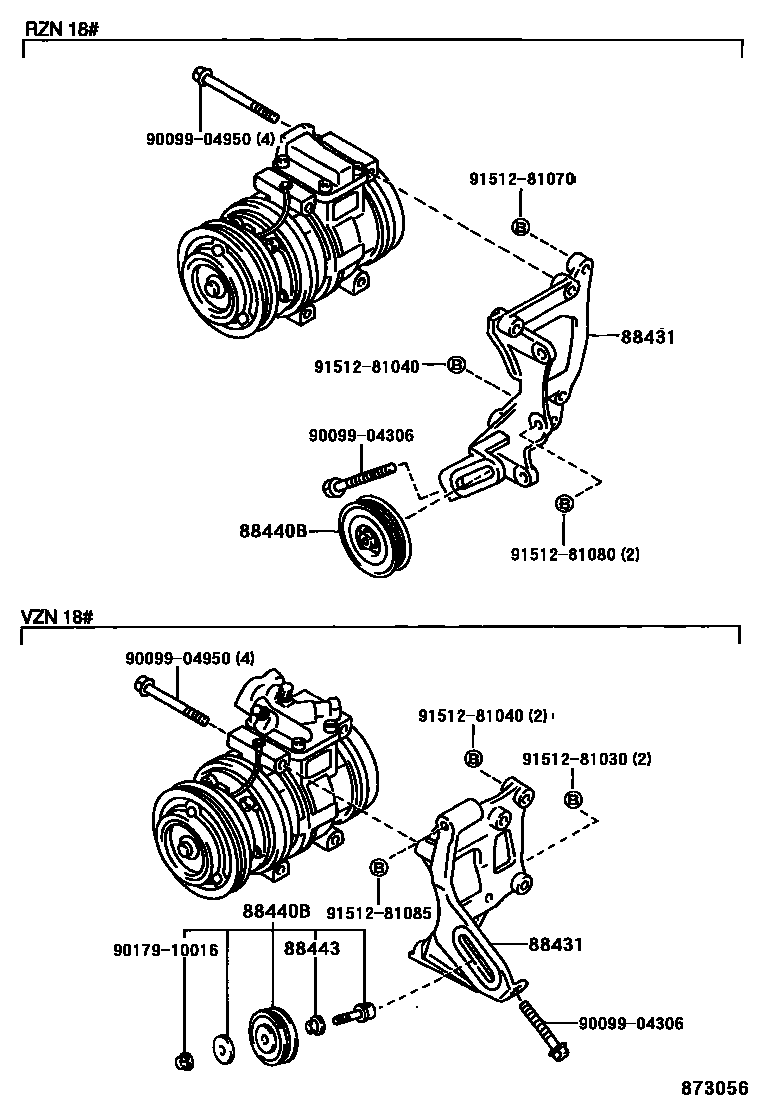 Toyota HILUX Heating & Air Conditioning - Compressor EPC diagram — 873056