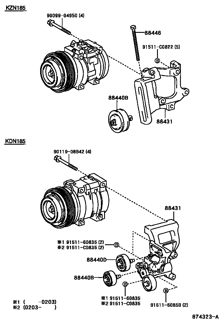 Toyota HILUX Heating & Air Conditioning - Compressor EPC diagram — 874323A