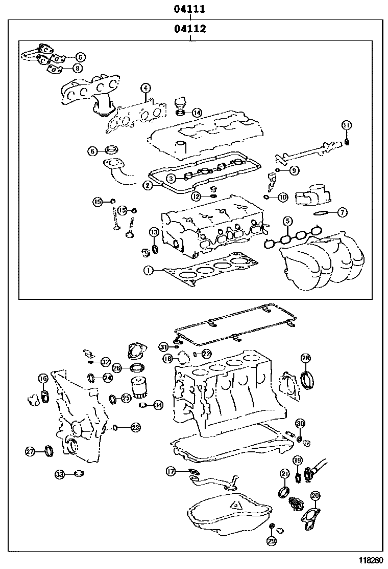 Toyota HILUX Engine Overhaul Gasket Kit EPC diagram — 118280