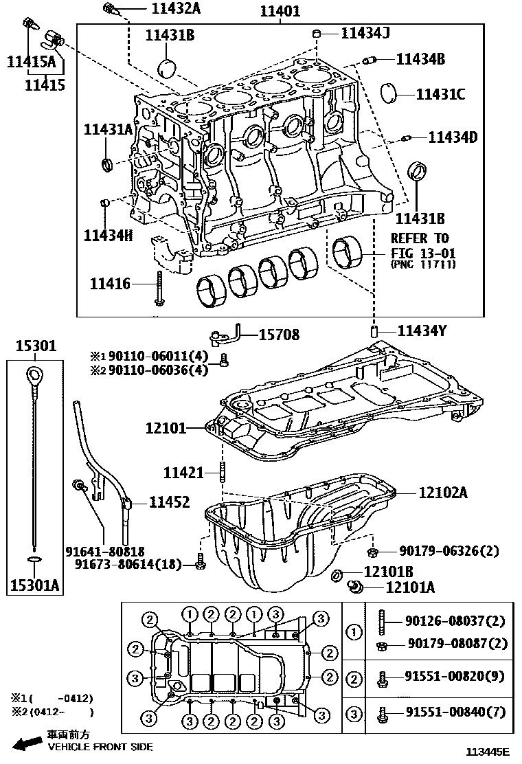 Toyota HILUX Cylinder Block EPC diagram — 113445E