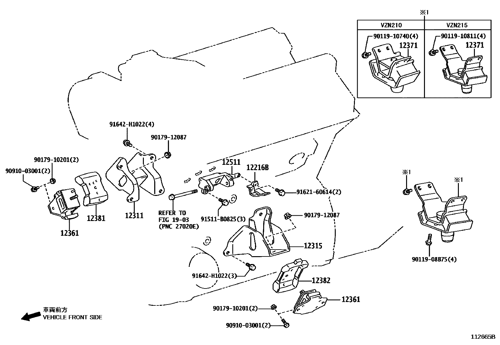 Toyota HILUX Engine Mounting EPC diagram — 112665B