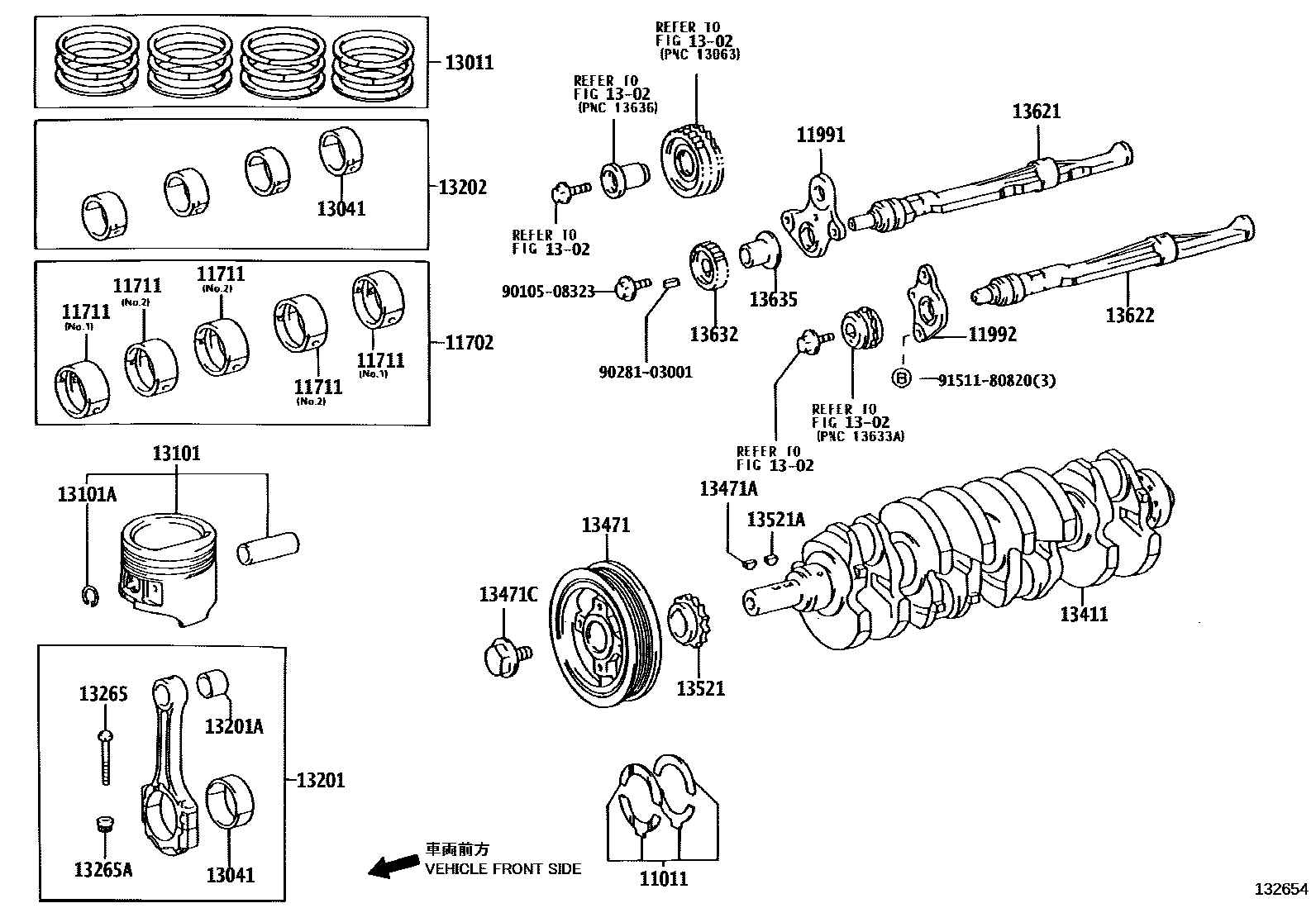 Toyota HILUX Crankshaft & Piston EPC diagram — 132654