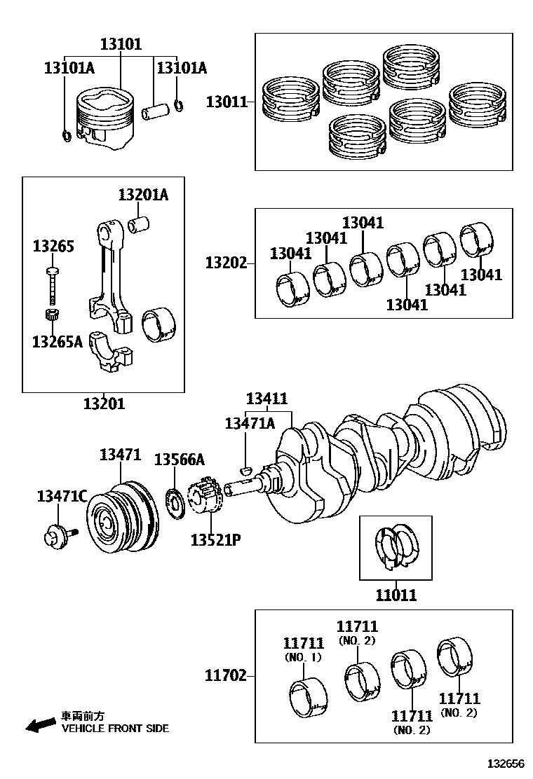 Toyota HILUX Crankshaft & Piston EPC diagram — 132656