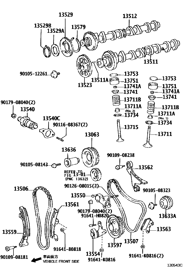 Toyota HILUX Camshaft & Valve EPC diagram — 130543C