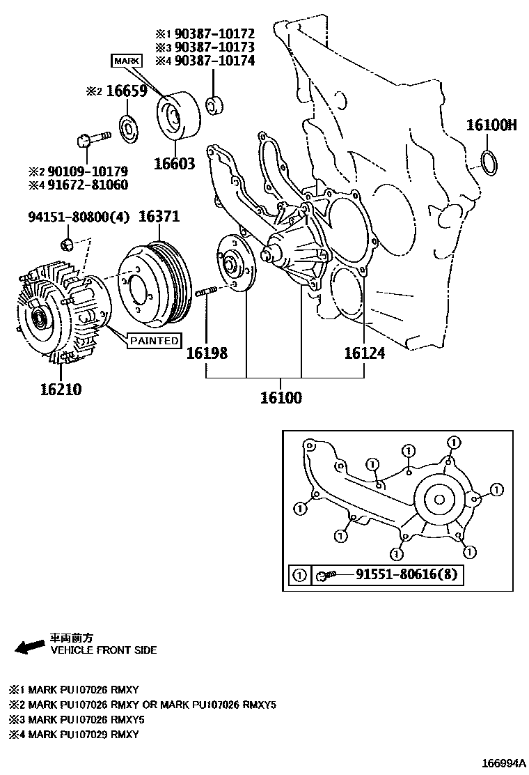 Toyota HILUX Water Pump EPC diagram — 166994A