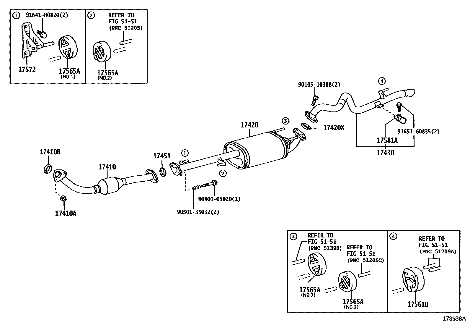 Toyota HILUX Exhaust Pipe EPC diagram — 173538A
