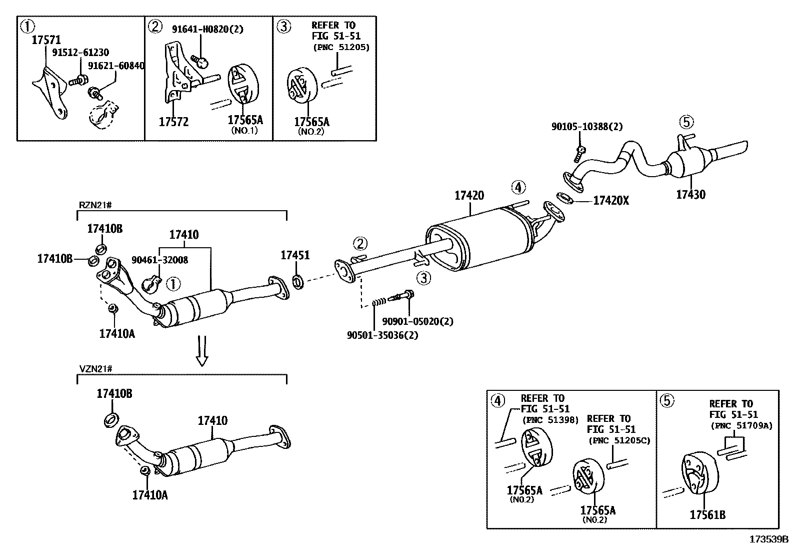 Toyota HILUX Exhaust Pipe EPC diagram — 173539B