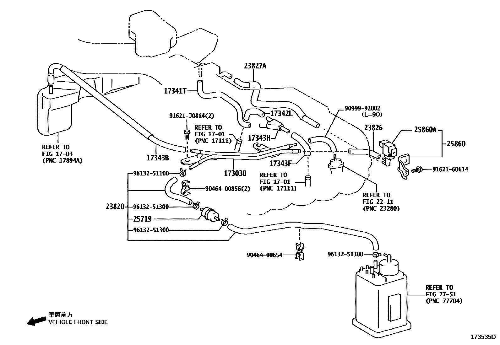 Toyota HILUX vacuum tube EPC diagram — 173535D