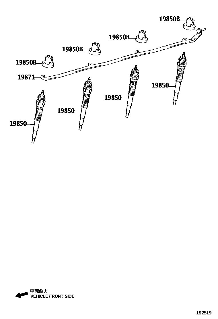 Toyota HILUX 点火线圈和火花塞 EPC diagram — 195219