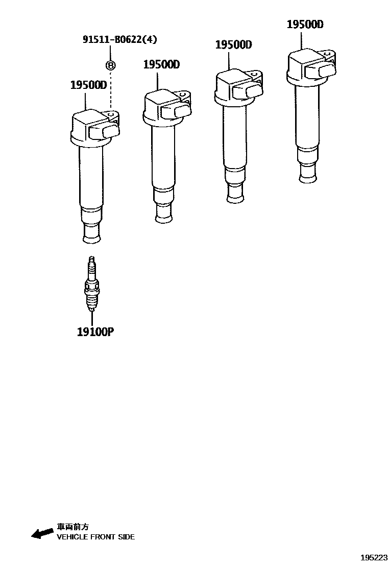 Toyota HILUX 点火线圈和火花塞 EPC diagram — 195223