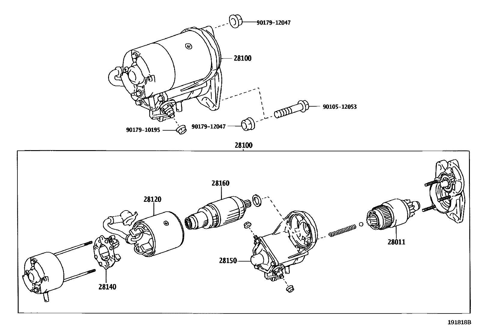 Toyota HILUX 起动机 EPC diagram — 191818B