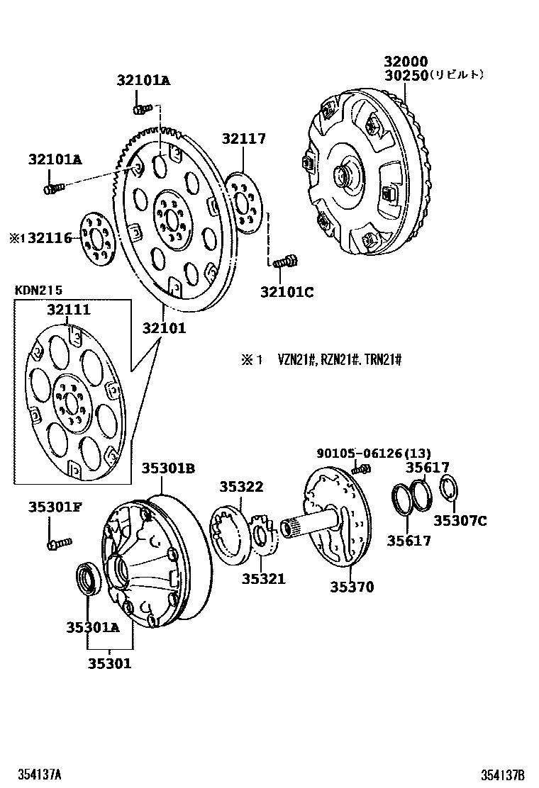 Toyota HILUX 变矩器、前油泵和链条(ATM) EPC diagram — 354137B