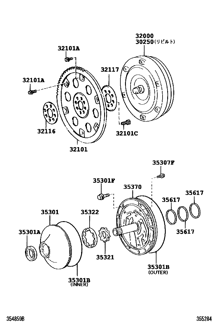 Toyota HILUX 变矩器、前油泵和链条(ATM) EPC diagram — 355284