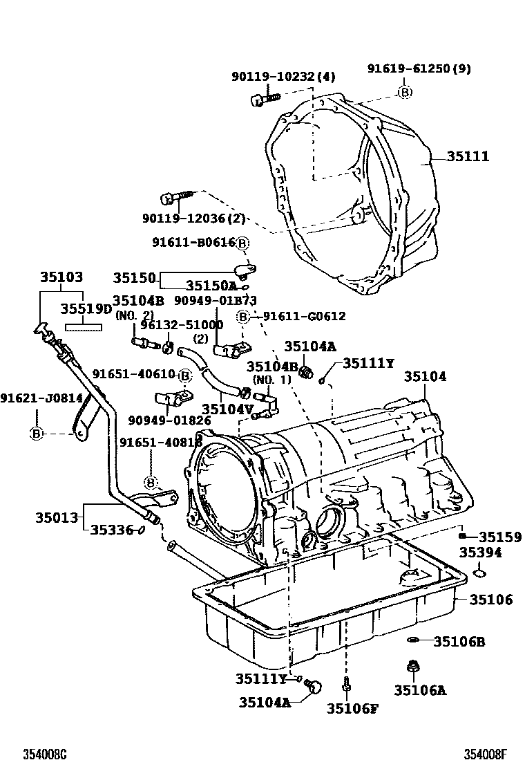 Toyota HILUX 变速器壳和油底壳(ATM) EPC diagram — 354008F