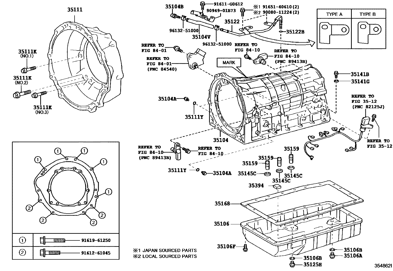 Toyota HILUX 变速器壳和油底壳(ATM) EPC diagram — 354862I