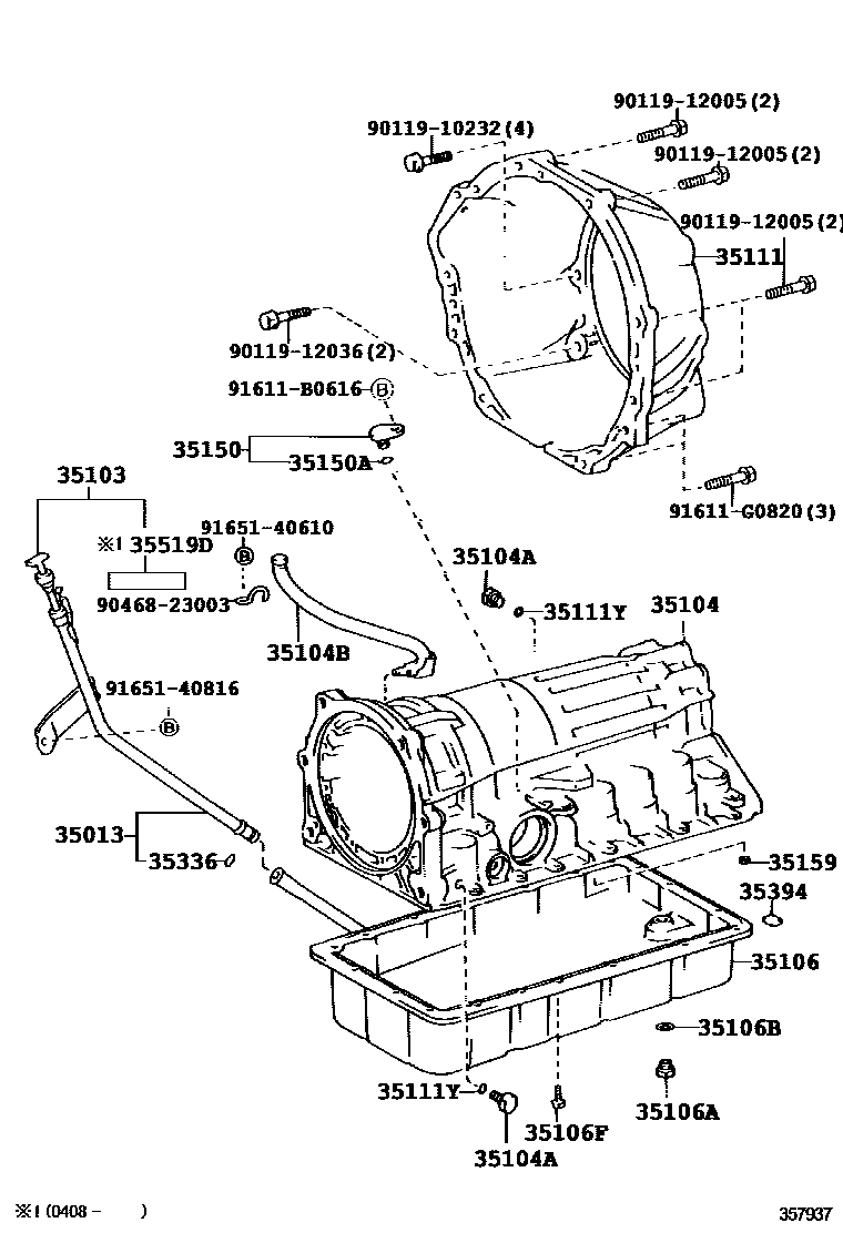 Toyota HILUX 变速器壳和油底壳(ATM) EPC diagram — 357937