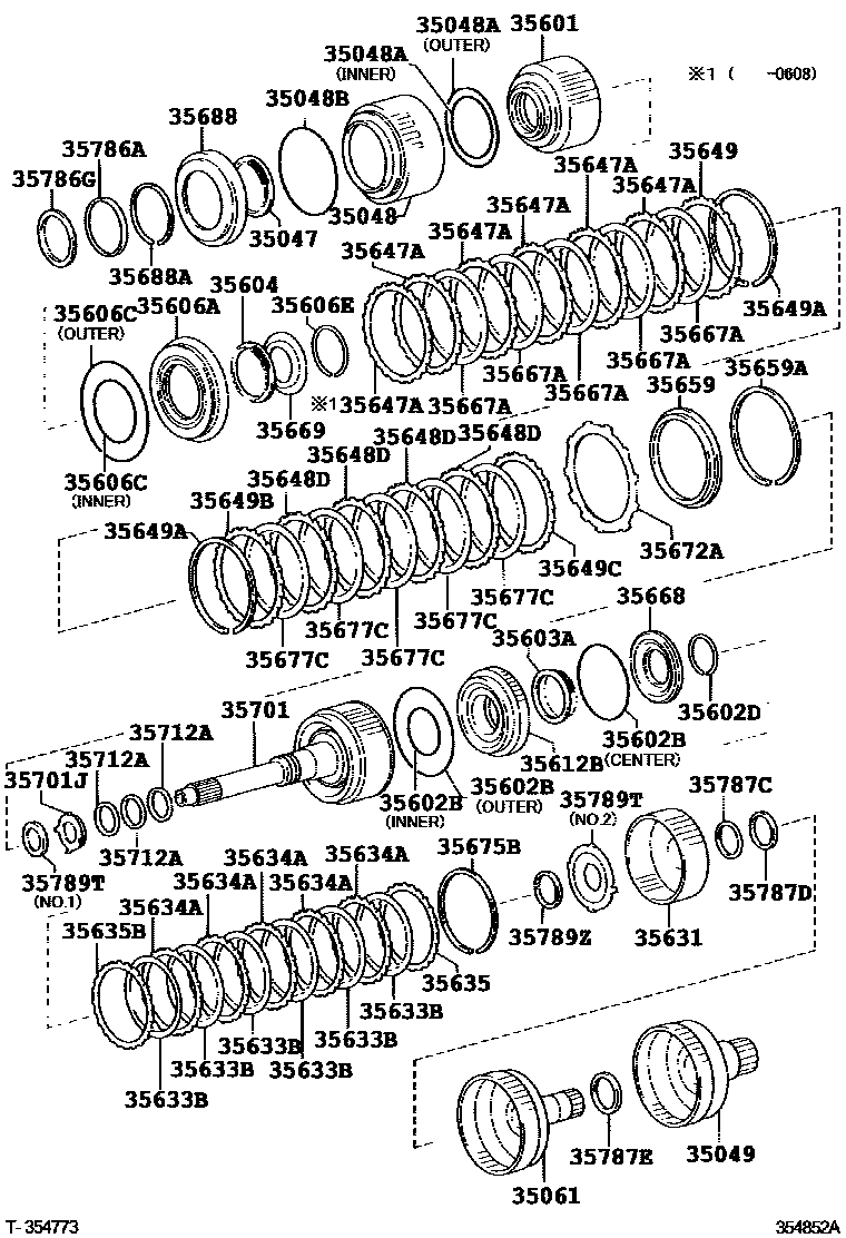 Toyota HILUX 制动带和多片式离合器(ATM) EPC diagram — 354852A