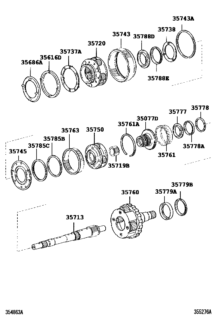 Toyota HILUX 行星齿轮、倒档活塞和中间轴齿轮(ATM) EPC diagram — 355276A