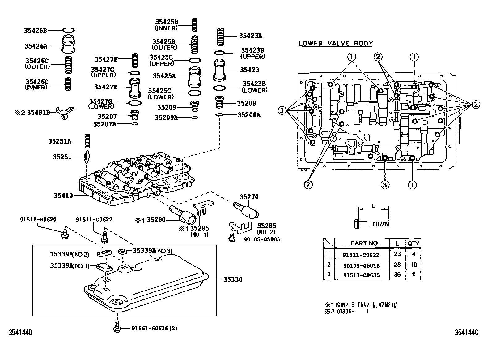 Toyota HILUX 阀体和滤油网(ATM) EPC diagram — 354144C