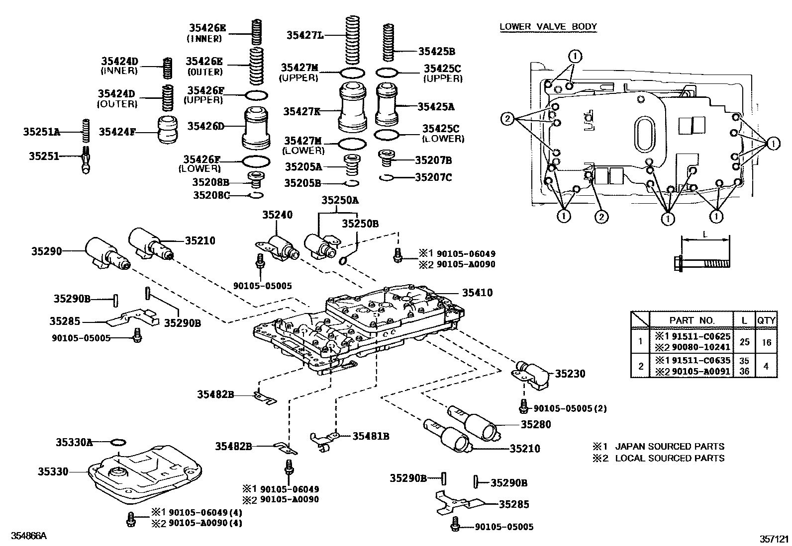 Toyota HILUX 阀体和滤油网(ATM) EPC diagram — 357121