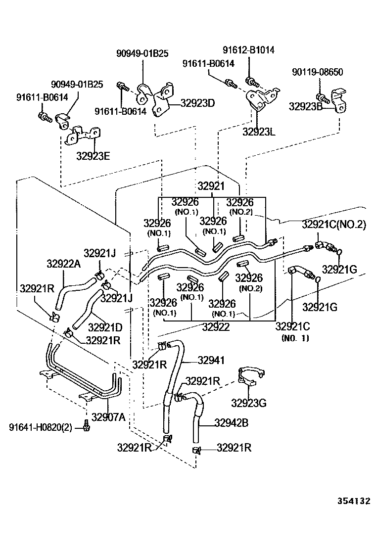 Toyota HILUX 变速器油冷却器和配管(ATM) EPC diagram — 354132