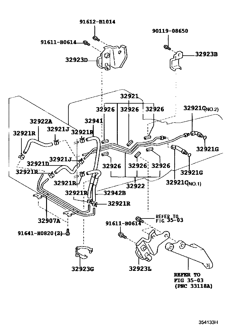 Toyota HILUX 变速器油冷却器和配管(ATM) EPC diagram — 354133H