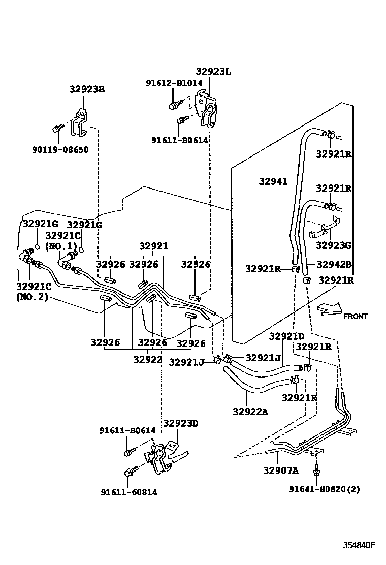 Toyota HILUX 变速器油冷却器和配管(ATM) EPC diagram — 354840E