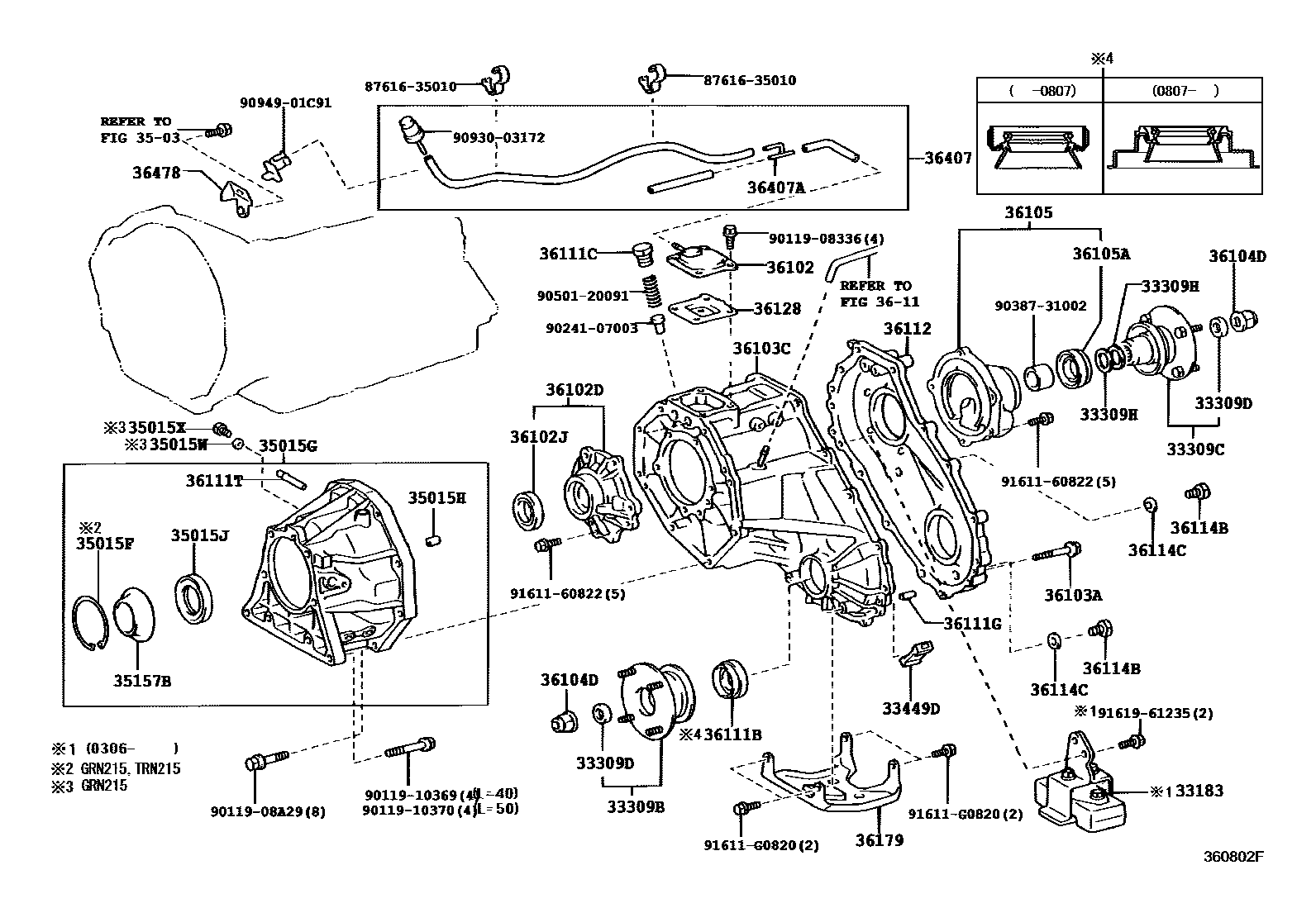 Toyota HILUX Transfer Case & Extension Housing EPC diagram — 360802F