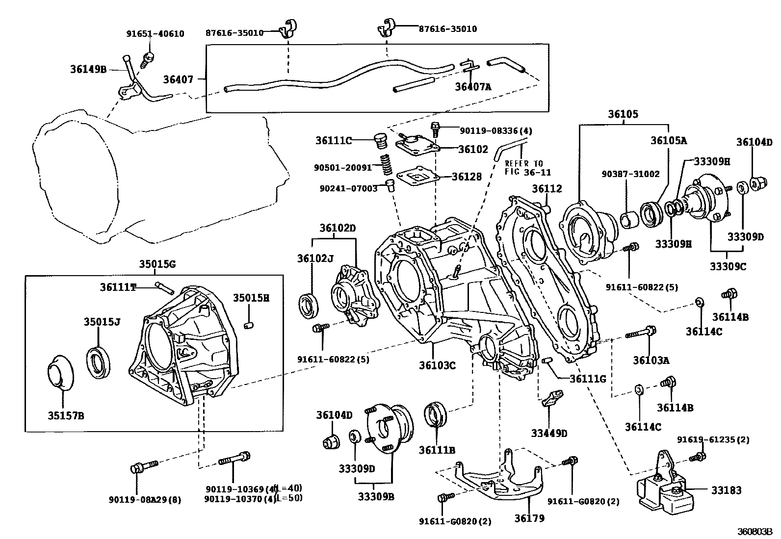 Toyota HILUX Transfer Case & Extension Housing EPC diagram — 360803B