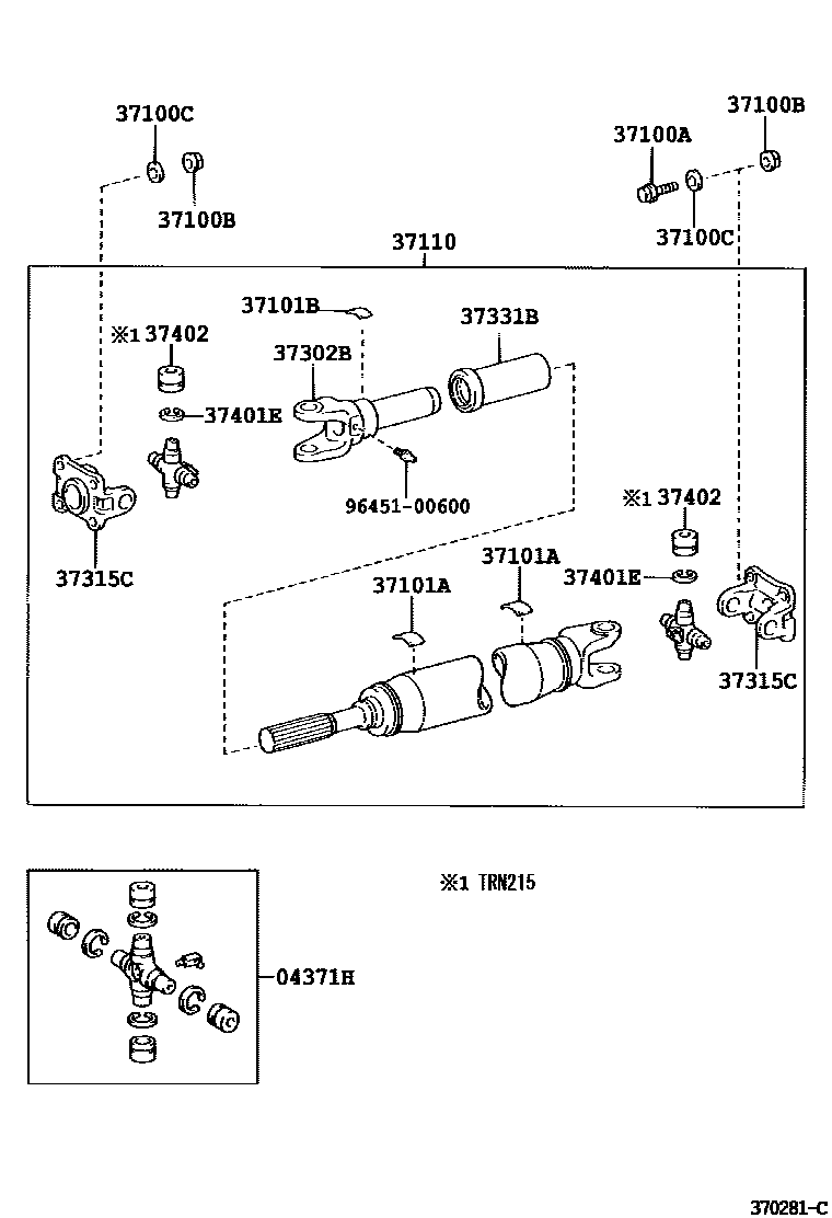 Toyota HILUX Propeller Shaft & Universal Joint EPC diagram — 370281C