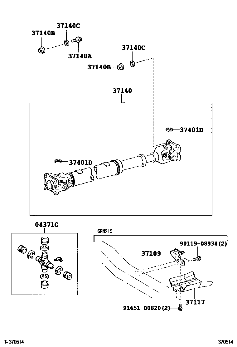 Toyota HILUX Propeller Shaft & Universal Joint EPC diagram — 370514