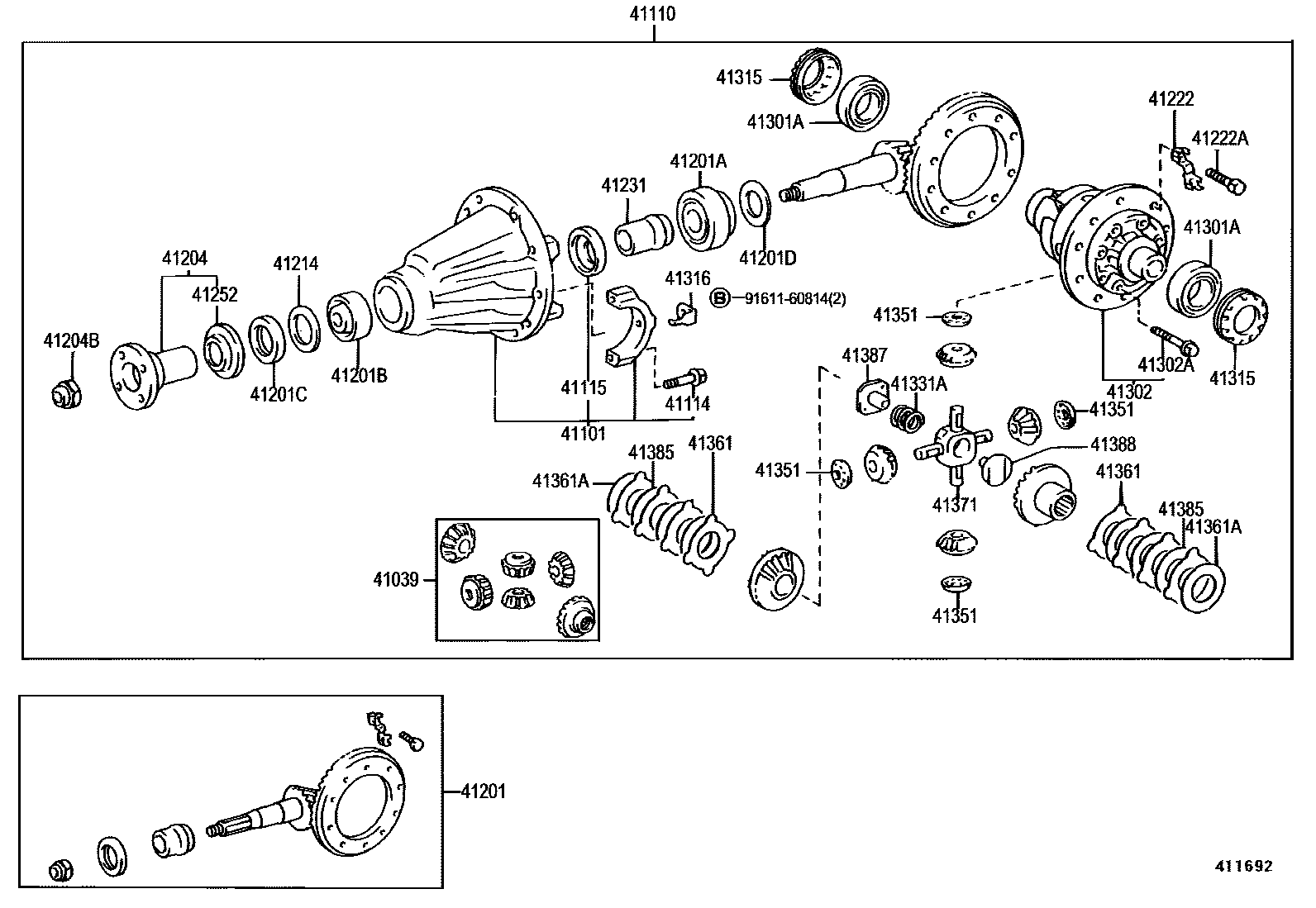 Toyota HILUX 后桥壳和差速器 EPC diagram — 411692