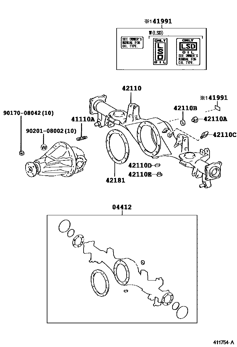 Toyota HILUX 后桥壳和差速器 EPC diagram — 411754A