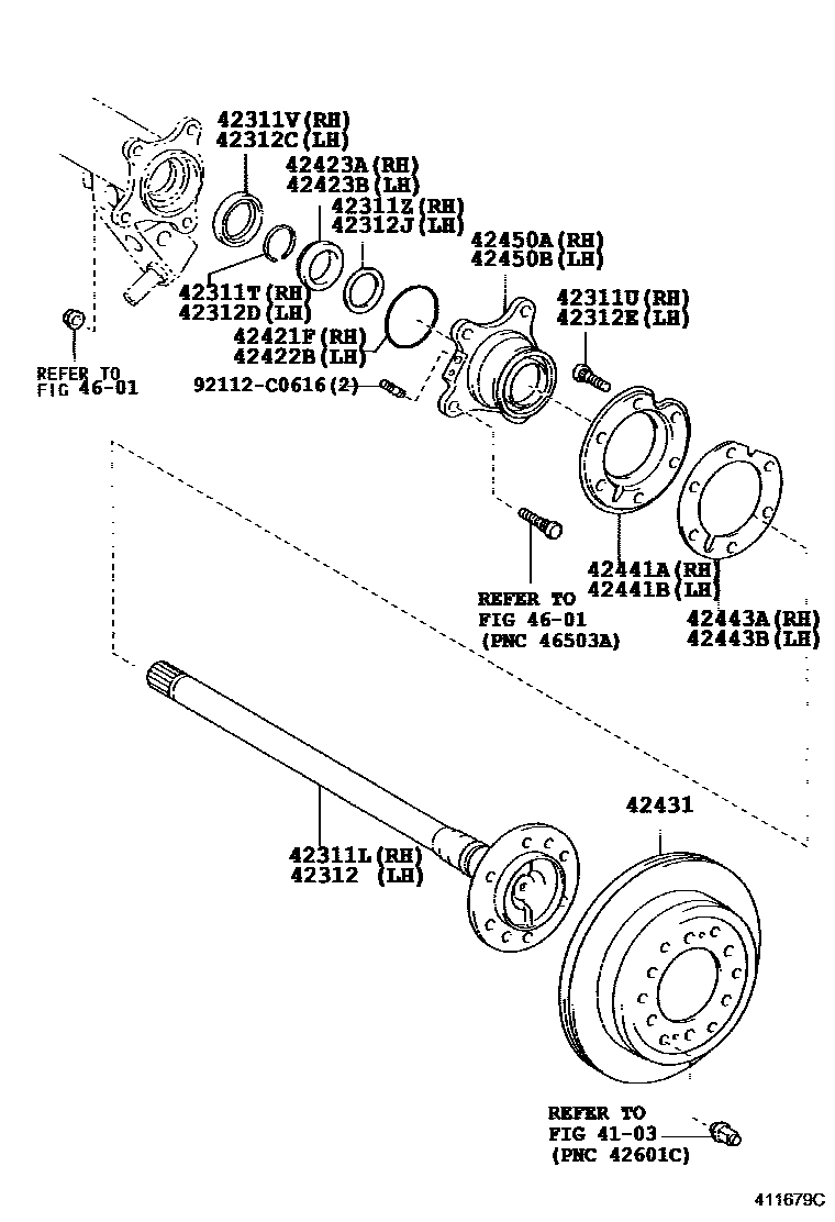 Toyota HILUX 后桥半轴和后桥轮毂 EPC diagram — 411679C