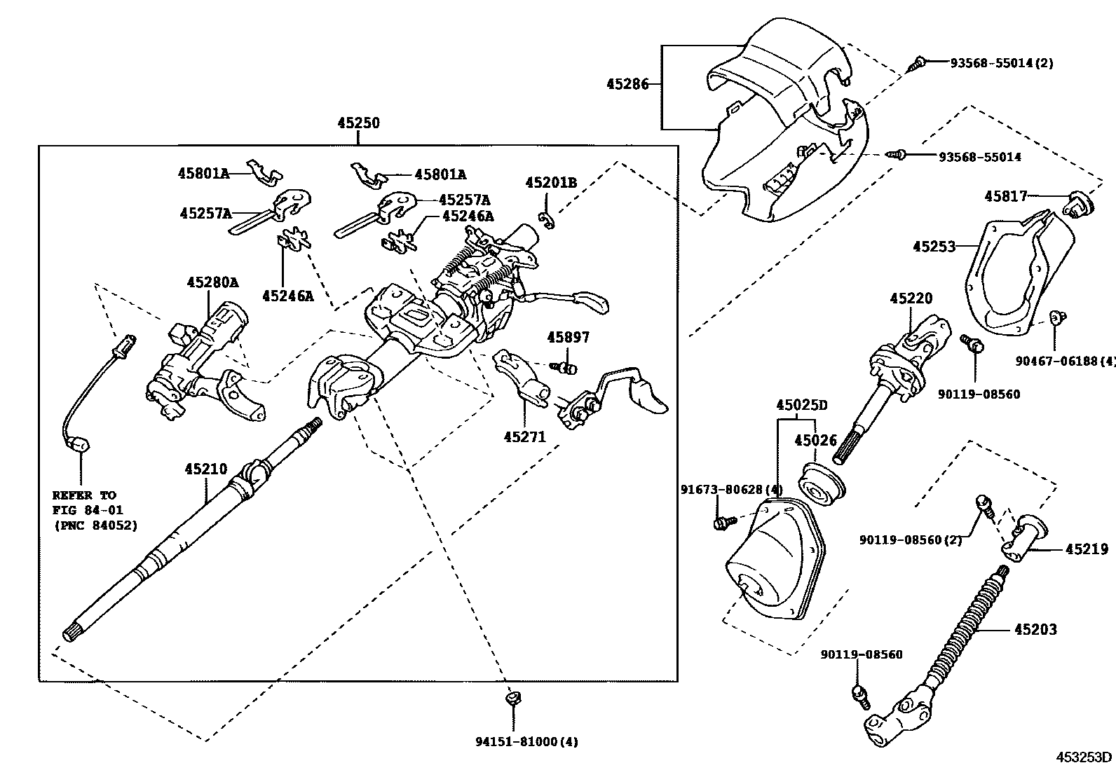 Toyota HILUX Steering Column & Shaft EPC diagram — 453253D