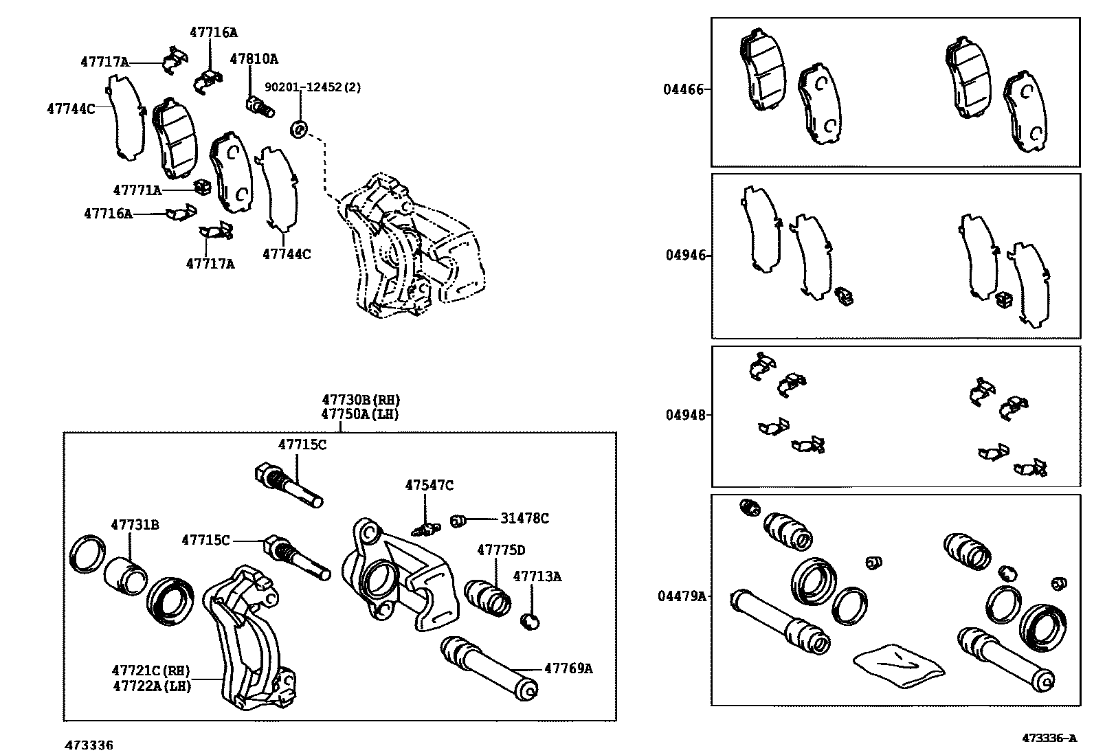 Toyota HILUX 后盘式制动器卡钳和防尘罩 EPC diagram — 473336A