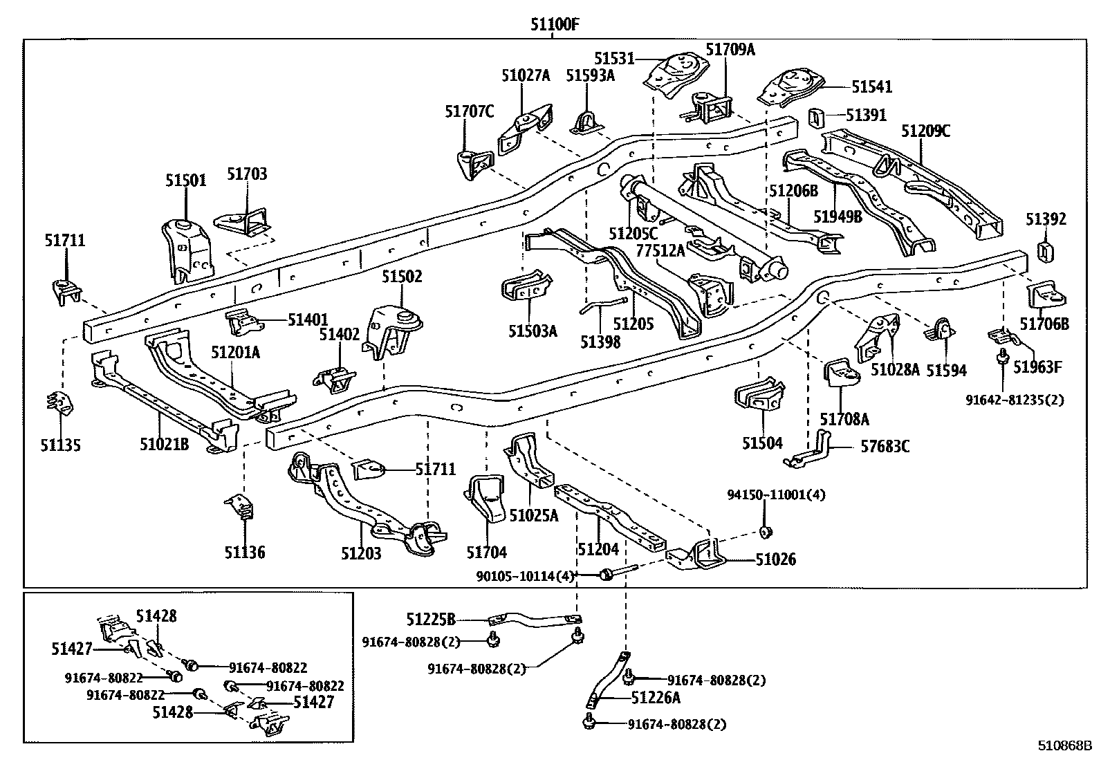 Toyota HILUX 车架 EPC diagram — 510868B