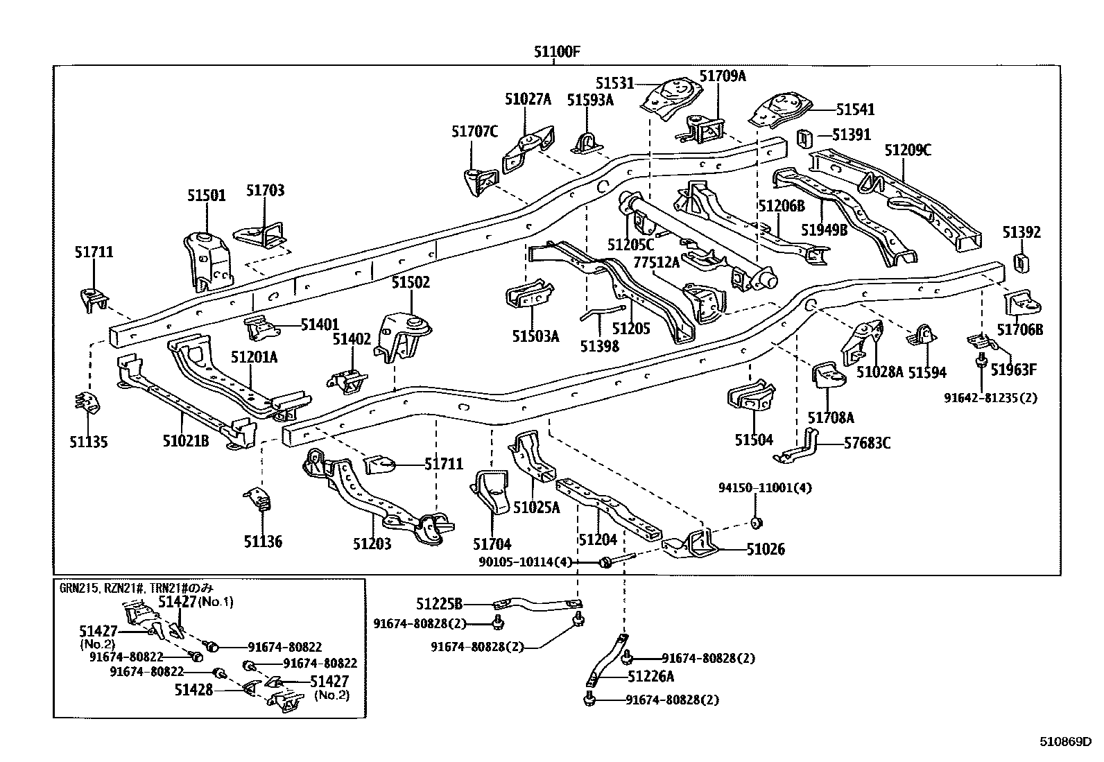 Toyota HILUX 车架 EPC diagram — 510869D